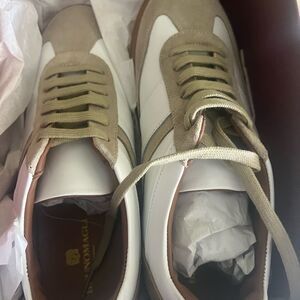 Bruno Magli Beige and White Casual Sneakers